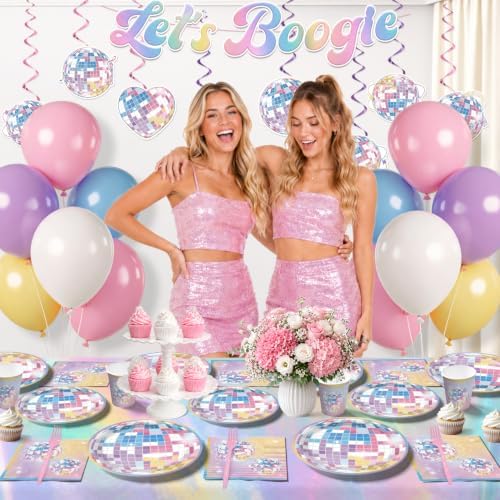 205pcs Colorful Disco Party Decorations Tableware Set, 25 Guests - Image 4