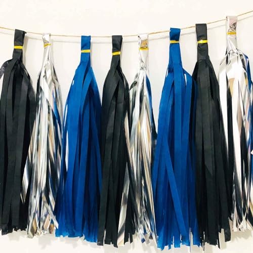 We Moment Black Navy Blue and Silvery Tissue Paper Tassels Party Tassel Garland Banner for Black Blue Party Decorations, DIY Kits,15PCS - Image 2
