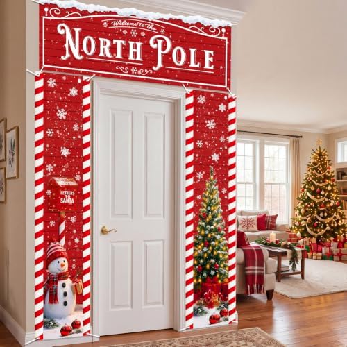 Peryiter 3 Pcs Christmas Door Decorations North Pole Porch Banner - Image 4