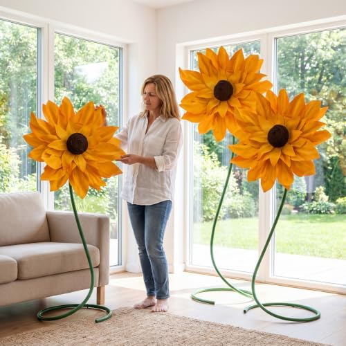 3 Pcs 5ft Giant Artificial Sunflowers, Large Sunflower Party Decor - Image 4