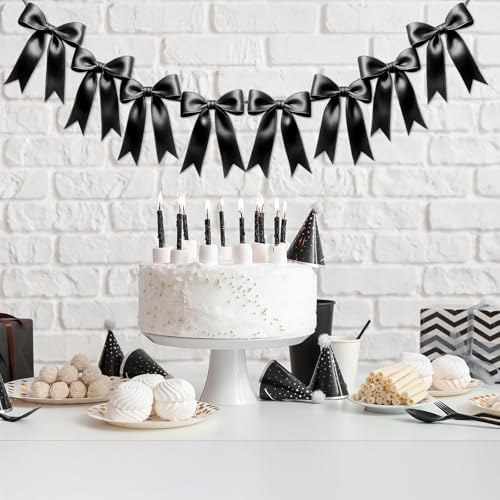 2 Strings of 16PCS Black Bow Garlands Banner Decoration,Pre-Strung Satin Ribbon Ornaments for Birthday,Bachelorette Party,Bridal Shower,Wedding,Engagement,Baby Shower, Graduation Decor,Anniversary - Image 5