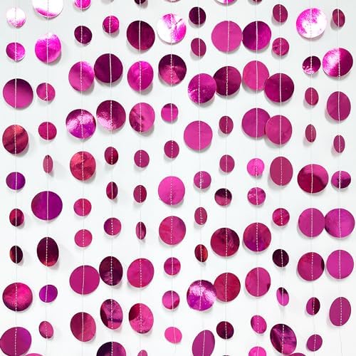 Hot Pink Party Decorations Circle Dots Garland Metallic Rose Pink Hanging Paper Polka Dots Streamer for Bachelorette Birthday Engagement Wedding Bridal Shower Anniversary Party Supplies - Image 4