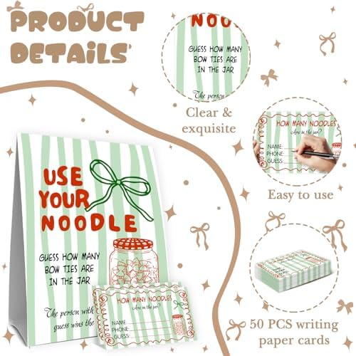 Italian Baby Shower Decoration,Guess How Many Game,Guess How Many Bow Ties are in the Jar,Use Your Noodle,Italian Dinner Party Favors,Birthday Party Game & Activities 50 Cards and Sign - Image 3