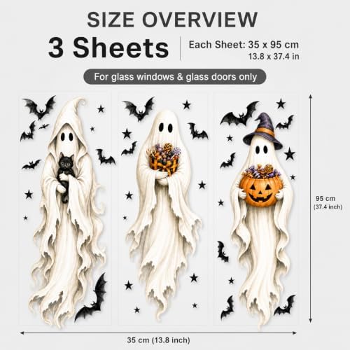 Halloween Window Clings Decorations Ghost Pumpkin Black Cat Window Stickers Static Spooky Glass Window Sticker Decals for Home Office Classroom Party Haunted House Seasonal Decor 3 Sheets - Image 3