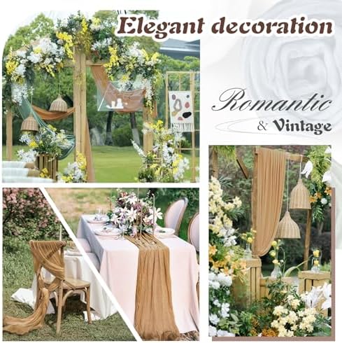 Nude Cheesecloth Table Runner 6 Pack 35" Boho Gauze Runner 120 inches Long Tablecloth Runner Rustic Sheer Fabric Bulk for Baby Shower Wedding Bridal Birthday Party Picnic Table Decorations - Image 4