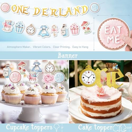 Party Inspo Onederland 1st Birthday Party Decorations for Girls-Wonderland Theme Tableware Supplies with Plates, Napkins, Cups, Cutlery, Serves 24, Perfect for Tea Party 197PCs - Image 3