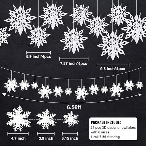 24PCS Hanging Snowflake Decorations Winter Wonderland Party Supplies - Image 4