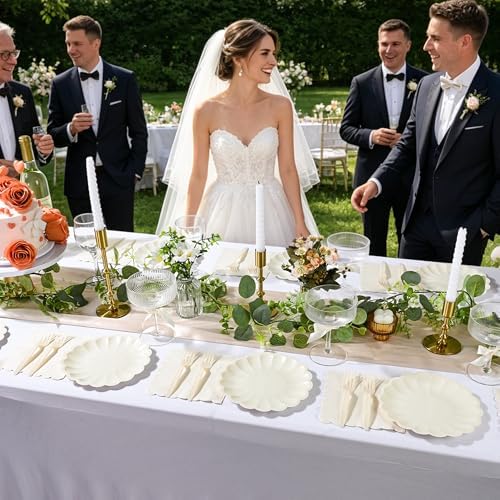 75 Pcs Ivory Paper Plates and Napkins, Tableware Set Serve for 25 Guests - Image 7