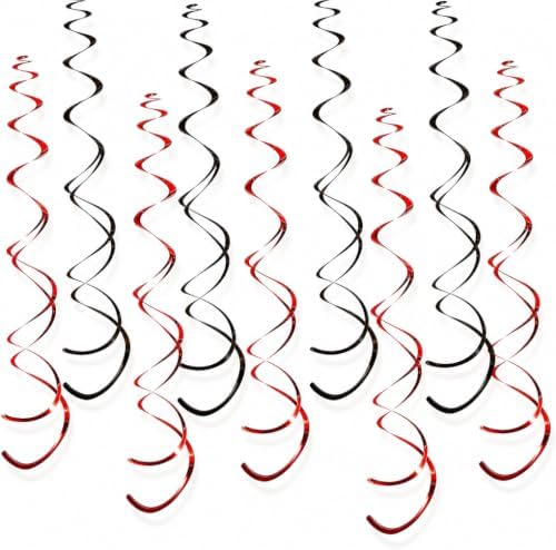 32 PCS Red Black Hanging Swirl, Sparkle Ceiling Hanging Decorations, Plastic Streamer Party Decorations for Casino Night, Graduation, Birthday Party, Halloween, Pirate Party by PARTVON