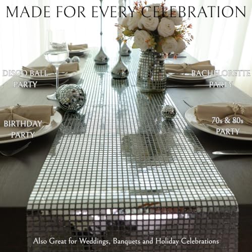 13 X 72 Inches Silver Disco Party Table Runner Glitter Mirror Decor 2Pcs - Image 5