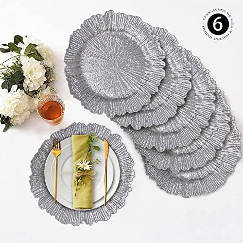MAONAME Silver Charger Plates Set of 6, Reef Chargers for Dinner Plates - Image 5