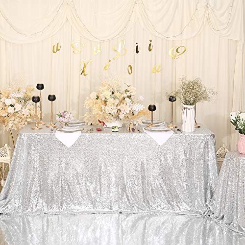 Eternal Beauty Silver Sequin Tablecloth 60 x 102-Inch Sparkly Overlay Rectangle Glitter Table Cover for Wedding Party Birthday Decoration - Image 3