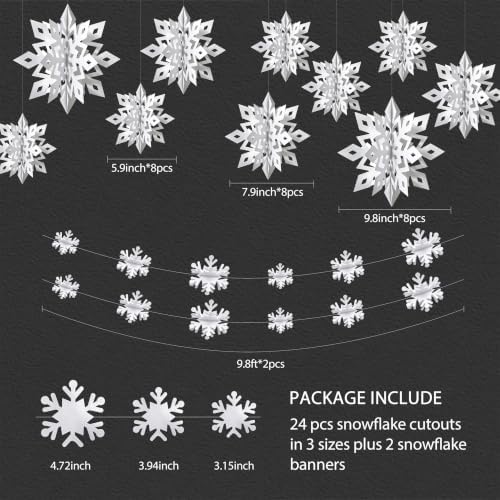 Hanging Snowflakes Garland Banner for Xmas, Winter Wonderland Party Decor - Image 3