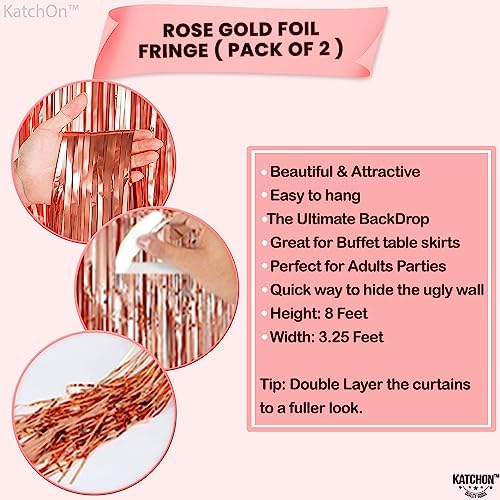 KatchOn 2Pc Rose Gold Fringe Curtain 3.2x8Ft Birthday Decorations for Women - Image 2