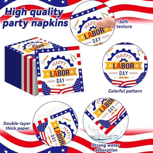 96 Pcs Labor Day Party Supplies for 24 Guests Labor Party Tableware Plates Napkins American Holiday Patriotic Dinnerware Table Decorations Happy Labor Day Party Favor for USA Independence Day - Image 4
