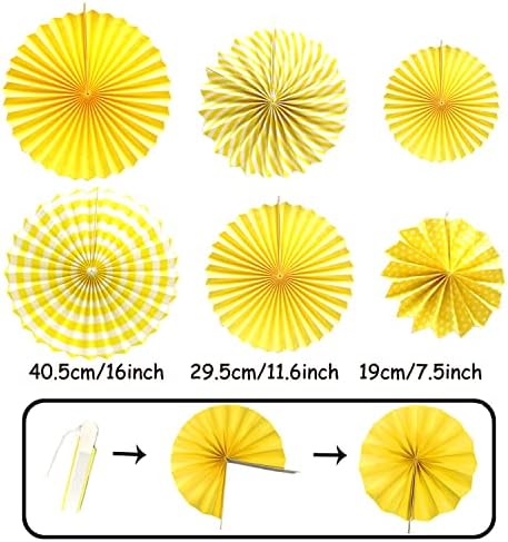 ZERODECO Party Decoration, 21 Pcs Yellow Hanging Paper Fans Pom Poms Flowers, Garlands String Polka Dot and Triangle Bunting Flags for Minnie Mouse Birthday Parties Baby Showers Wedding - Image 2