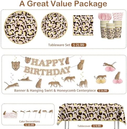 Cocomigo Pink and Cheetah Birthday Decorations, Leopard Party Tableware - Image 3