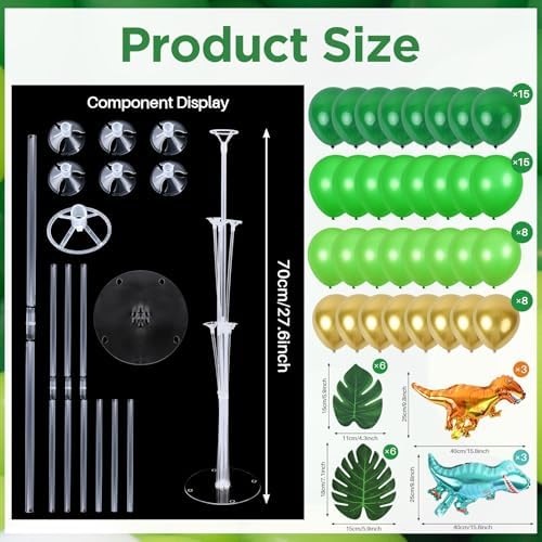 6 Sets Jungle Safari Balloon Stand Kit for Table Gold Green Balloons Dinosaur Party Tables Centerpiece with Palm Leaves for Animal Wild One Birthday Baby Shower St Patricks Day Party Supplies - Image 3