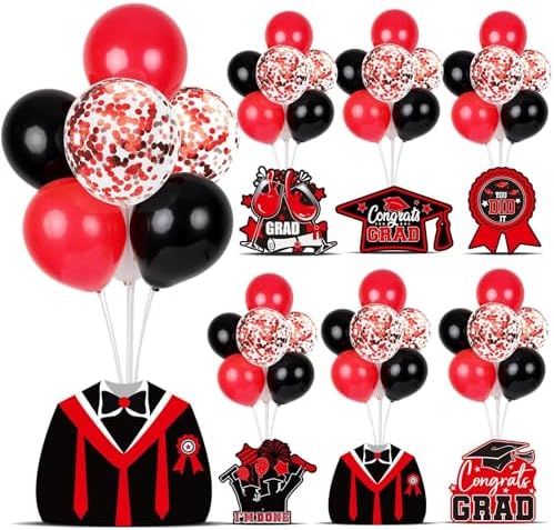 6 Sets 2026 Graduation Balloon Stand Kit for Table Black Red Balloon Class of 2026 Congrats Grad Table Centerpiece Grad Prom Themed Decoration for Grad School College Ceremonies Party Supplies by Unknown