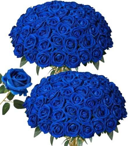 50 PCS Blue Roses Artificial Flowers, Fake Roses with Long Stem Realistic Silk Roses for DIY Wedding Bouquets Tables Centerpieces Arrangements Baby Shower Birthday Home Decor Christmas Gift for Her by HyeFloraartificialflowers