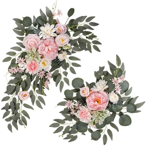 2 Pcs Wedding Arch Decorations, Pink Arch Flowers Swag Peony by Ovveroche