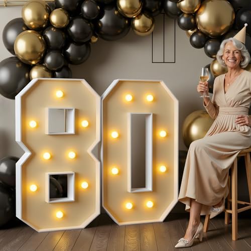 imprsv 80 Marquee Numbers, 3FT Light Up Numbers for 80th Birthday Decor by Letsmakeitimpressive