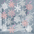Snowflake Decorations, Christmas Hanging Decor, Pink White Silver, 30-Pc by OuMuaMua