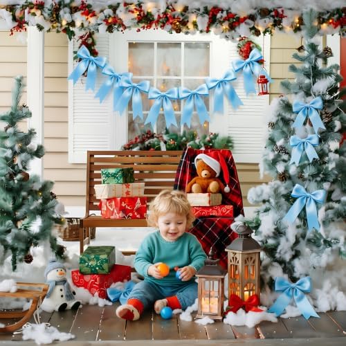 2 Strings Blue Bow Garland Banner, Pre-Strung Ribbon Bows Decorations for Birthday Party, Baby Girl Shower, Bridal Shower, Bachelorette Party, Girls Room, Wedding Decor, Christmas Tree Decorations - Image 2