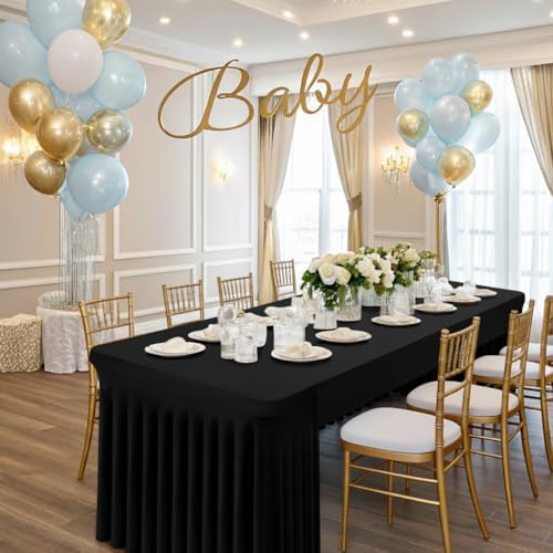 Smiry Spandex Open Back Tablecloth,Elastic Fitted Stretch Tablecloth for 4FT Rectangle Tables,Waterproof Washable Table Cover Skirt for Outdoor, Wedding, Banquet & Parties (Black, 48Lx24Wx30H Inch) - Image 2