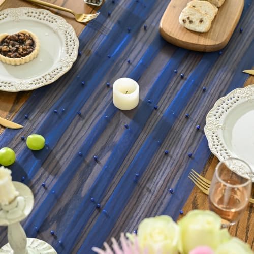 Artoid Mode Pearl Dark Bule Gauze Table Runner 59x120 Inch Home Decor - Image 4