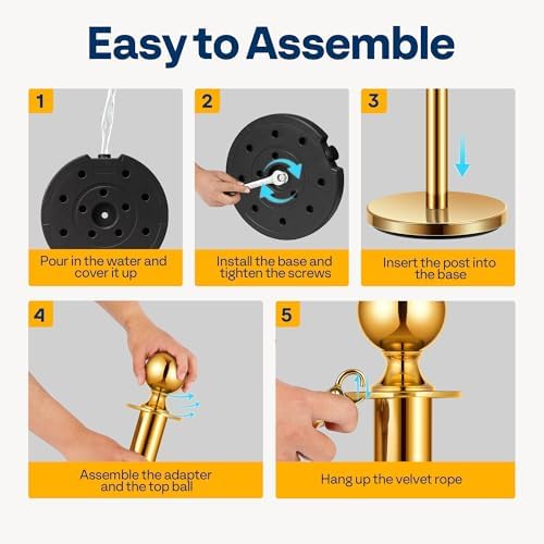 VIVOHOME Gold Stanchions and Velvet Ropes, 5 Feet Ropes and 39 Inch Posts - Image 5