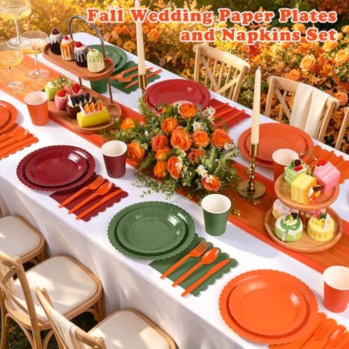 168 Pcs Fall Party Plates and Napkins Set, Orange and Green Party Decor - Image 3