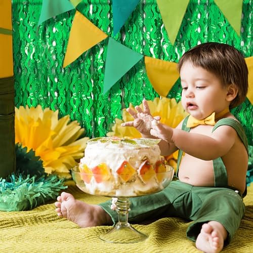 2 Pack Green Tinsel Foil Curtain Wavy Backdrop Birthday Party Decorations - Image 7