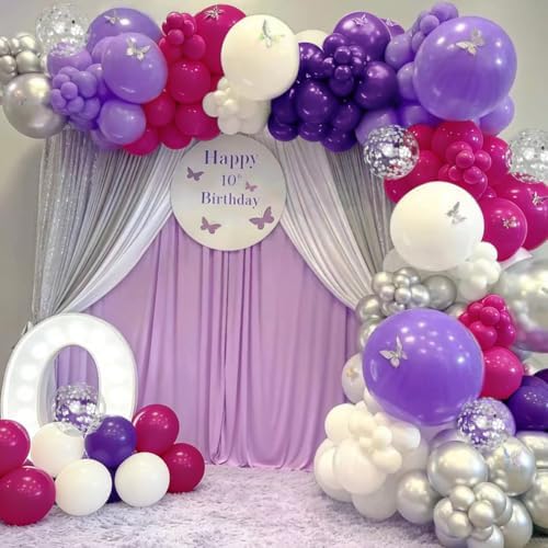MEBAY Hot Pink Purple Silver Baloon Garland Arch Kit, 146Pcs Latex Balloons Different Sizes 18 12 10 5 inch for Women Girls Birthday Baby Shower Wedding Party Decorations - Image 3