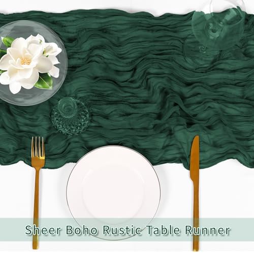 3 Pack Emerald Green Cheesecloth Table Runner, 17 x 108 inch, Semi Sheer Boho Cheese Cloth Fabric Table Runner Bulk for Wedding, Birthday, Party, Holiday, Home Decor (Emerald Green) - Image 5