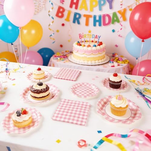 150Pcs Pink Gingham Paper Plates and Napkins Party Supplies for 50 Guests - Image 3