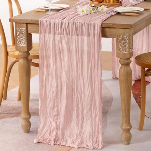 Pink Cheesecloth Table Runner Fall Boho Wedding Bridal Party Home Decor - Image 2