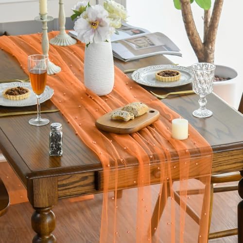 Artoid Mode Pearl Orange Gauze Table Runner 10FT Home Decor - Image 2