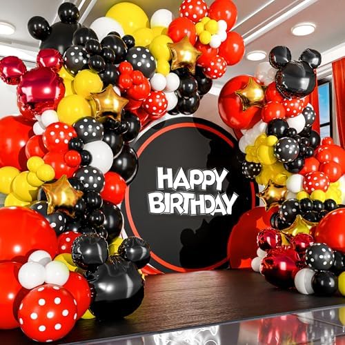 ALL-IN-1 Red Black Yellow Balloon Arch Kit with BONUS Gold Stars for Cartoon Birthday Party Decorations - Different size Balloons in Red Yellow and Black color for Birthday Decorations - Image 3