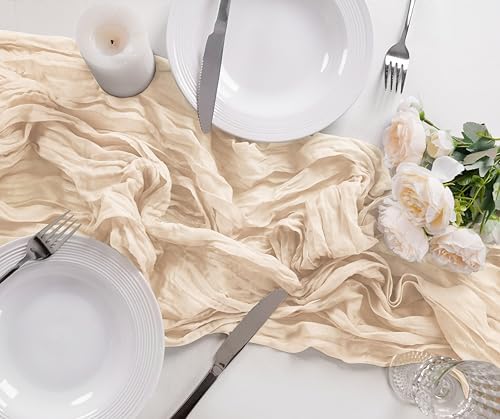 Bailarina 12 Pack Cheesecloth Table Runner 17x108 Inch Long Gauze Cheese Cloth 9ft Wrinkled Sheer Table Runner for Wedding Reception Birthday Party Table Decoration (Ivory) - Image 6