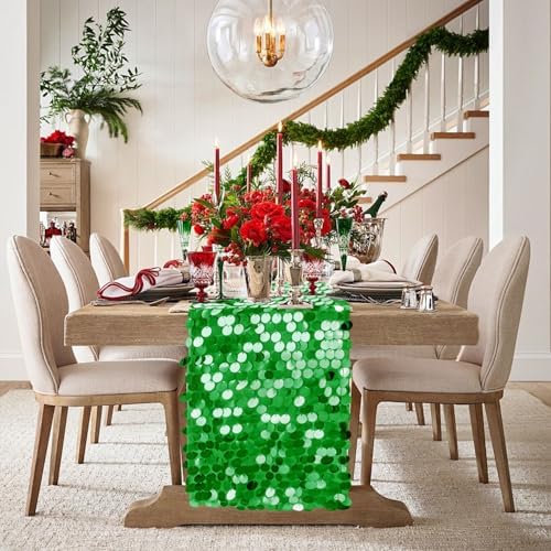 VHH Sequin Table Runner 12 x 108 inches Grass Green Table Runner, Glitter Runner for Party Wedding Birthday, Party Spring Easter Rustic, Birthday Supplies Decorations (1 Pack). - Image 2