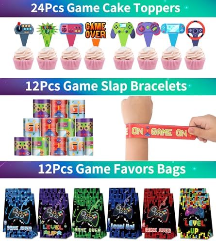 PLOUGVI 320PCS Video Game Party Favors for Kids-Including Goodie Bags, Glasses, Straws, Bubble Wands, Stickers, Cake Toppers, Tattoos & More-Perfect for Theme Party Decorations & Piñata Fillers - Image 6