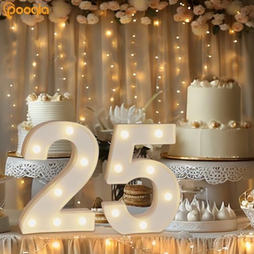 Pooqla 25th Birthday Decorations for Her Him, Light Up Number 25 for Party Table Decorations, 25th Birthday Gift for Women Men, Backdrop Wall Decor for 25th Wedding Anniversary Decoration - Image 2