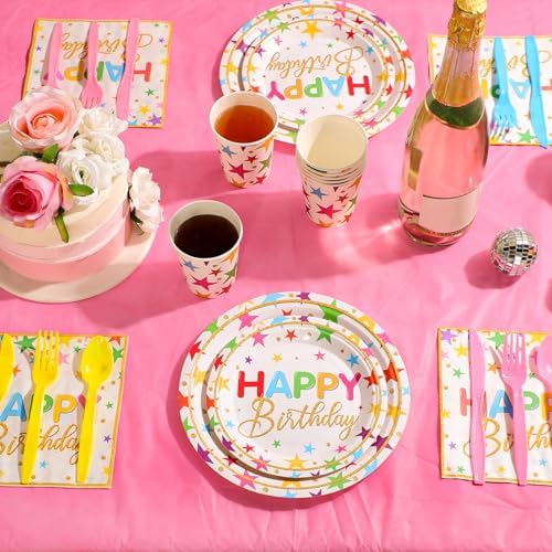 Meanplan 168 Pcs Happy Birthday Plates Napkins Tableware Set 24 Guest - Image 3