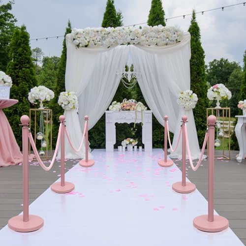 Ferraycle 4 Pc Stainless Steel Stanchion 38 Inch with Velvet Rope,Gray Pink - Image 7