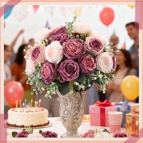 Geosar 24 Bundles Artificial Peonies Flowers,Dusty Pink, Dusty Rose - Image 3
