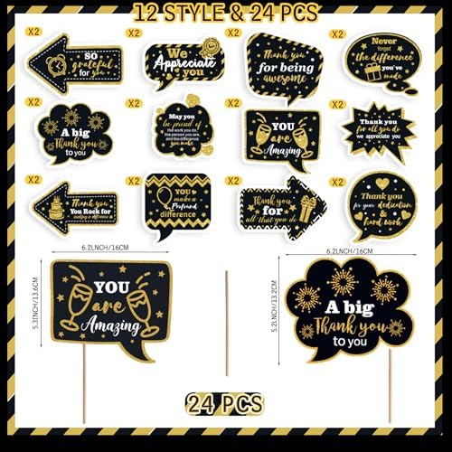24pcs Customer Service Week Appreciation Decor Photo Prop, Black, Gold - Image 2