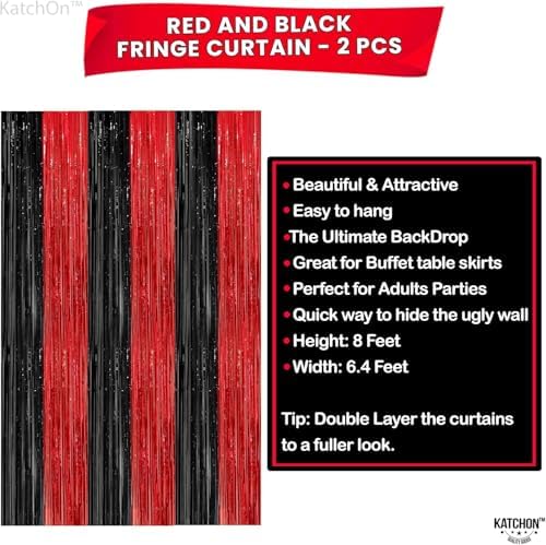 KatchOn Red and Black Fringe Curtain-3.2x8 Feet Pcs 2 Halloween Decorations - Image 4