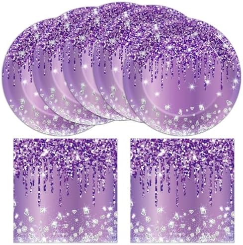 50 Pcs Purple Birthday Plates and Napkins Purple and Silver Happy Birthday Party Supplies for 25 Guests Table Decorations for Women Girl Birthday Decorations Paper Plates Napkins by CHUNNIN