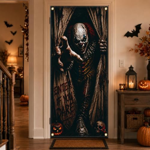 Halloween Creepy Clown Door Banner 35.4 x 78.7 Inch Polyester Door Cover, Horror Circus Entrance Decoration for Front Door Porch Entryway Haunted House, Halloween Home Decor - Image 7